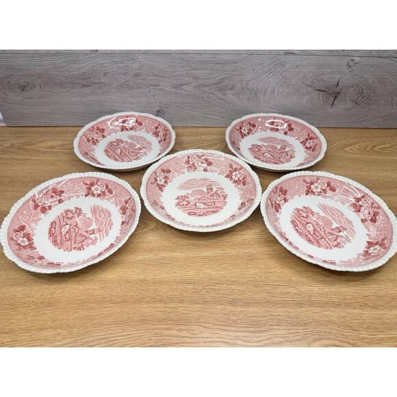 VTG Adams English Scenic Coupe Soup Bowls Staffordshire Transfer 7.75" ~5 Pc - Picture 1 of 11